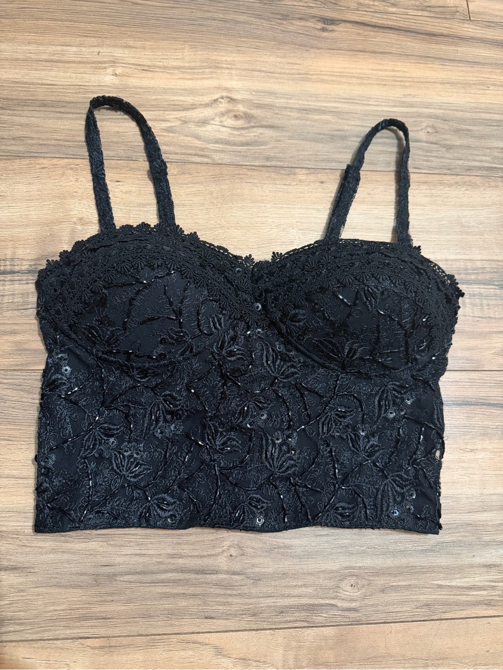 Cache Black Lace Beaded Bustier Top ~ Medium
